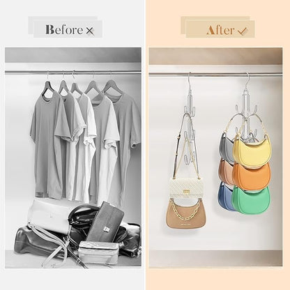 Purse Hanger Organizer for Closet 4 Pack, Metal Purse Rack for Closet Space Saving Handbag Holder Storage Closet Rod Hook for Hanging Bags, Purses, Handbags, Belts, Scarves, Hats, Ties(Silver)
