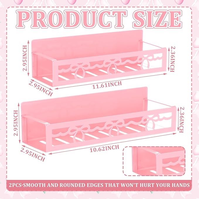 Beeveer 2 Pack Lace Bow Magnetic Spice Rack for Refrigerator Metal Magnet Basket Shelf for Fridge Seasoning Storage Organizers Home Decor Kitchen Accessories (Pink)