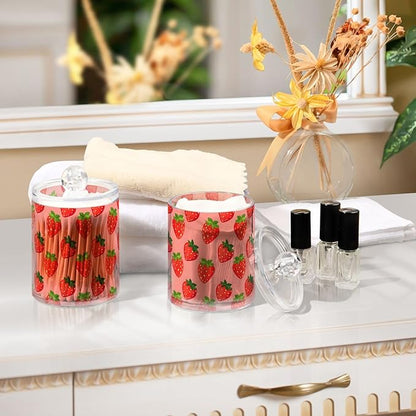 ALAZA 4pcs Cute Fruit Strawberry Qtip Holder Dispenser 14 oz Bathroom Storage Clear Apothecary Jars Containers Cotton Ball,Cotton Rounds,Floss Picks, Hair Clips, Food