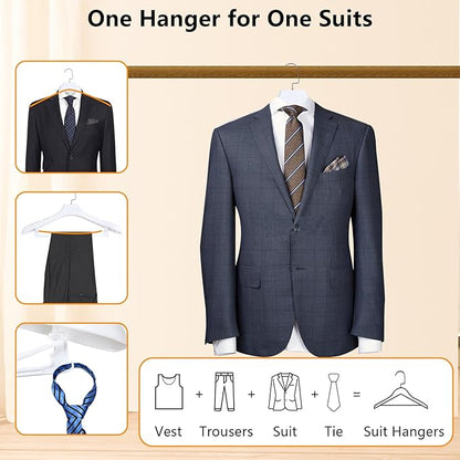 DEDU Suit Hangers for Men 10 Pack, White Coat Hangers Wide Non Slip Width 17.7", Thick Plastic with Pants Bar & Metal Hook
