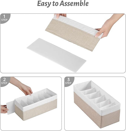 3 Packs Fabric Belt Organizer, 6 Grids Belt Organizer for Closet and Drawer, Foldable Dresser Drawer Organizers,Tie Storage -Beigewhite