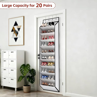 KEEPJOY 10 Tiers White Over Door Shoe Organizer Storage, Hanging Shoe Holder for Door with Large Deep Pockets, Fit 20-30 Pairs Shoe Rack for Sneakers, Boots (White)