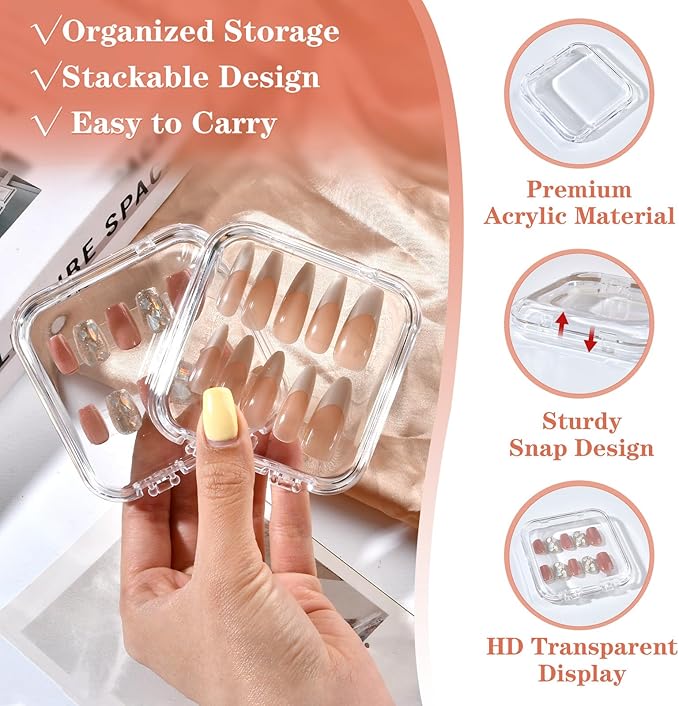 48 Sets Press On Nail Storage Box, Artificial Nail Display Case Acrylic Nail Boxes Press On Nail Packaging Box, Adhesive Double Sided Tape Nail Box for Nail Salon（4 Colors）