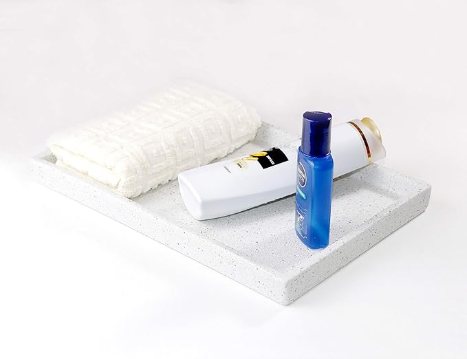 Bathroom Tray,Goporcelain Marble Tray for Bathroom Counter Decor Ceramic Perfume Organizer Vanity Tray for Dresser Jewelry Dish Key Plate Rectangle Marble Sink Trays Countertop Organizer Holder,Medium