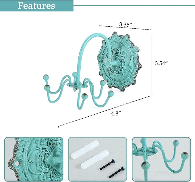 NIKKY HOME Wall Mounted Hooks Jewelry Organizer Rustic Hanging Vintage Decorative Shabby Chic Jewelry Storage Display Hanger for Necklace, Earrings, Rings, Belt, Hat, Gift for Women Girl Lady, Green