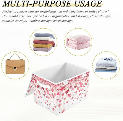 senya Valentines Baskets Collapsible Storage Bins with Lids, Valentines Romantic Love Storage Boxes Clothes Baskets for Organizing