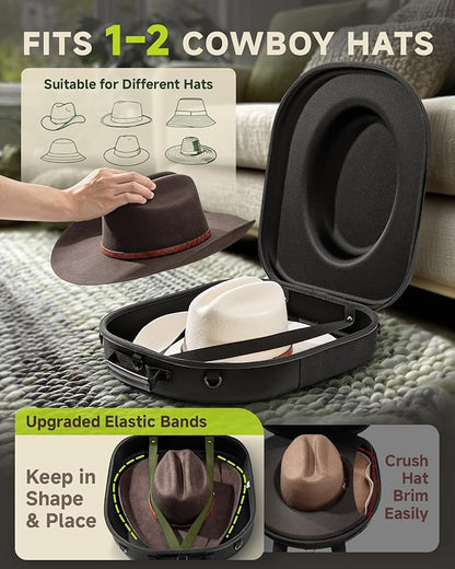 BRANTMAKER Cowboy Hat Box, Cowboy Hat Case for Travel, Crush Proof Storage for Western/Panama/Fedora, Carrier with Adjustable Shoulder Strap & Brush