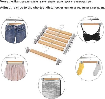 Wood Pants Skirts Hangers Wooden Trousers Bottom Hanger with 2-Adjustable Clips, Clip Hangers for Slacks, Jeans, Shorts, Space-Saving Design, Closet Essentials (Beige, 20)