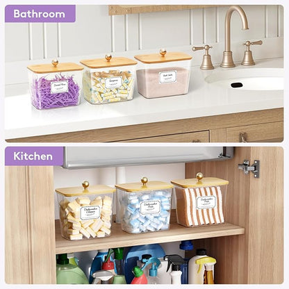 Lifewit Laundry Pods Container with Lid, Dryer Sheet Holder, Room Organization Storage for Coffee Pods Kcup Washing Powder, Scent Booster Beads, 2600 ml/0.7gal，Natural,3 Pcs