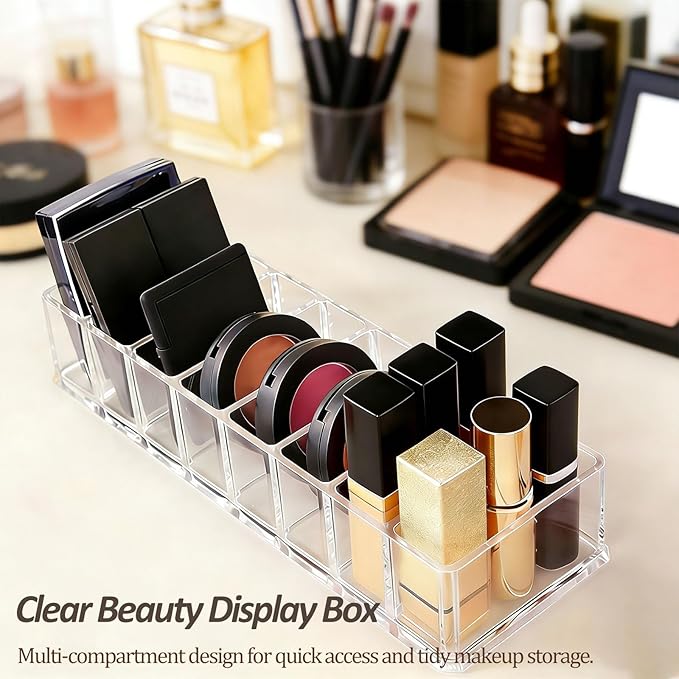 Clear Acrylic Makeup Compact Organizer with 8 Slots, Vanity Storage Holder for Eyeshadow, Powder, and Cables