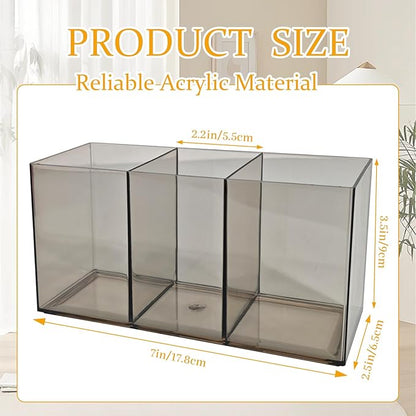 Acrylic Cutlery Organizer, 3-Sectio Clear Plastic Utensil Storage Caddy for Kitchen Countertop, Holds Forks, Knives & Spoons (Transparent gray, 7.1 * 2.6 * 3.5In)