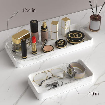 Gurygo 8" Ceramic Bathroom Vanity Tray for Kitchen Counter - Kitchen Soap Tray - Rectangular Ceramic Trays for Bathroom - Porcelain Large Serving Trays (Marble, Set/1)