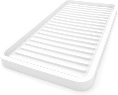 Silicone Kitchen Sink Organizer Tray, Sponge Holder and Countertop Protector | Bathroom and Kitchen Soap Dish and Dispenser Tray (White, 10"x5.25")
