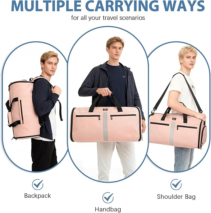 Garment Bags for Travel,50L Carry on Convertible Garment Duffle bag with Shoulder Strap,3 in 1 Hanging Suit Travel Bag with Shoulder Strap