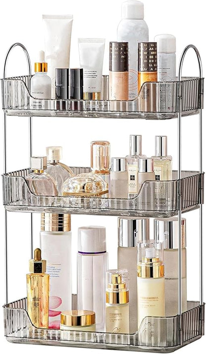 Bathroom Organizer Countertop, Vanity Trays for Skincare Makeup, Counter Organizer for Cosmetics, Toiletries, Lotions, Perfumes (3 Tiers, Grey)