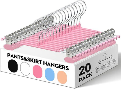 HUADYMEET 20 Pack 12Inch Pants Hangers with Wide Clips,Metal Trouser Hanger for Jeans.Space Saving Skirt Hangers Heavy Duty Non-Slip Adjustable Clothes Shorts Hanger for Women,Men,Pink