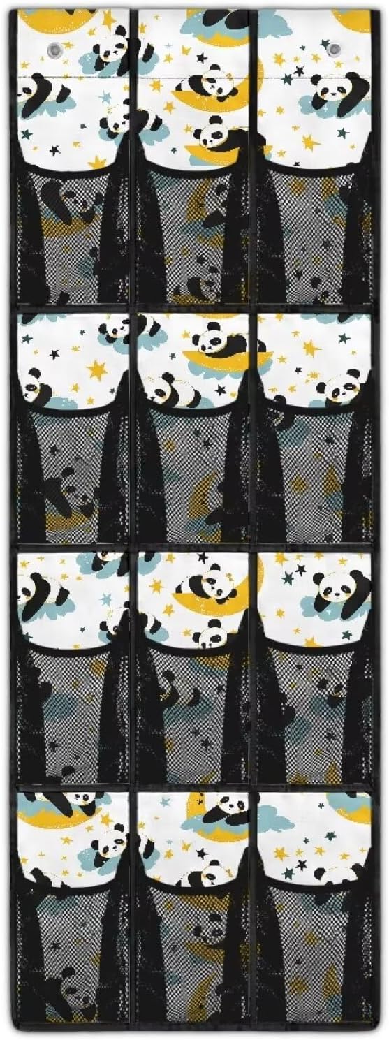 Panda Over Door Organizer,12 Large Mesh Pockets Over the Door Shoe Organizer for Closet,Hanging Shoe Rack for Door Sneaker Hanger Boot Storage for Kids,Baby,Toddler,Girl