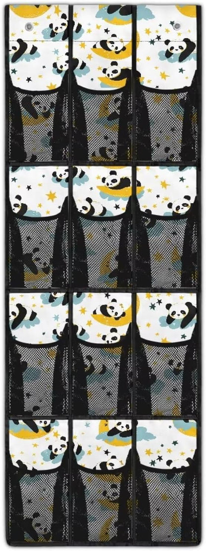 Panda Over Door Organizer,12 Large Mesh Pockets Over the Door Shoe Organizer for Closet,Hanging Shoe Rack for Door Sneaker Hanger Boot Storage for Kids,Baby,Toddler,Girl