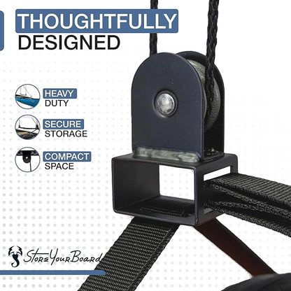 StoreYourBoard Ladder Storage Ceiling Pulley System, Garage Mount Hoist, Heavy Duty Hanging Organizer Holds 150 lbs