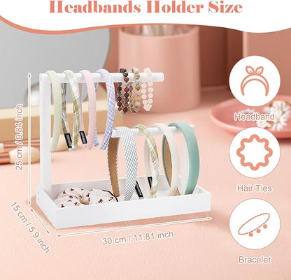 Headband Organizer Headband Holder for Girls Hair Tie Holder Stylish Vanity Organizer with Rustic Natural Wood Design for Bathroom & Dressing Tablespace-Saving Hair Accessory Storage