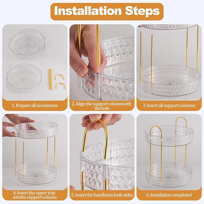 2 Tier Acrylic Lazy Susan Organizer, 360° Rotating Makeup orgaizer & Skincare Storage Tray, Clear Spinning Vanity Organizer for Bathroom Countertop, Cabinet, Dresser, Kitchen, Perfume Organizer