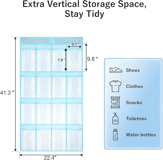 F-color 16-Pocket Hanging Organizer - Over the Door Shoe Organizer, Cruise Essentials for Cabin & RV, Breathable Mesh Storage Pockets, Space Saving Hanging Storage Holder with 4 Sturdy Metal Hooks