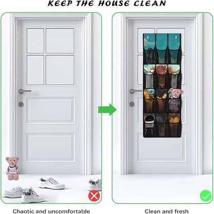 Highland Cattle Shoe Organizer Over The Door 12 Pockets Wall Hanging Storage for Closet Space Saving Over The Door Shoe Organizer Sunflowers Shoe Holder Hanger for Living Room