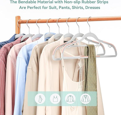 Tonswachic Pack of 50 Coat Hangers, Space-Saving Plastic Clothes Hangers, Non-Slip, 0.2 Inches Slim, 360° Swivel Silver Hook for Shirts, Pants, Suit & Wet/Dry Garments, Pink and Dark Gray