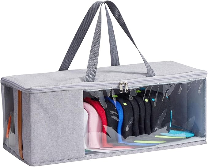 Veki Hat Organizer for Baseball Caps, Stackable Hat Storage Box, Large Capacity to Store 17 Hats, With Clear Window, Anti-Collapse, for Newsboy Cap, Baseball Cap, Hats Box Closet Storage (Grey)