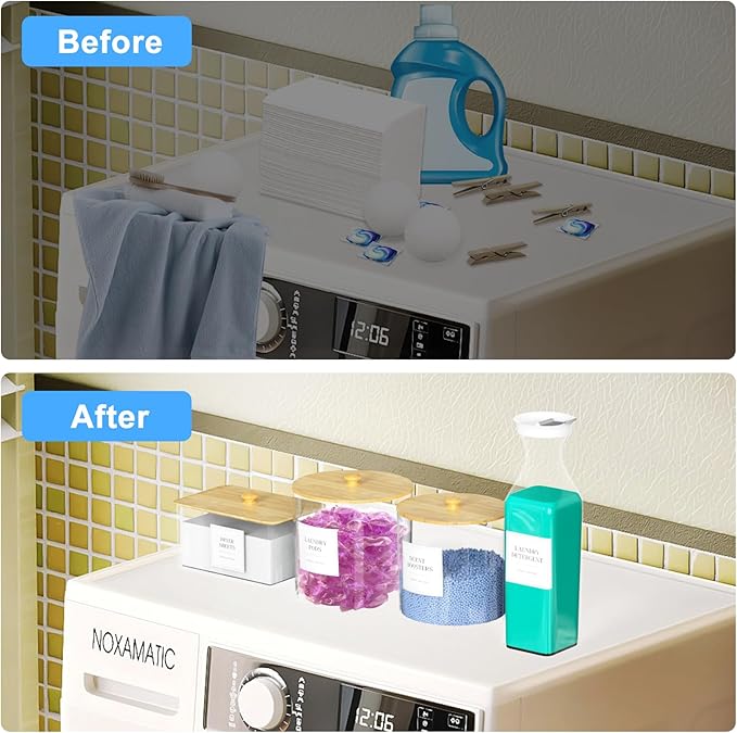 3+1 Pack Laundry Pods Containers & Dryer Sheet Holder & Laundry Detergent Dispenser, Laundry Room Organization and Storage Jars with Lids, Labels and Scoops for Scent Booster, Powder, Pods