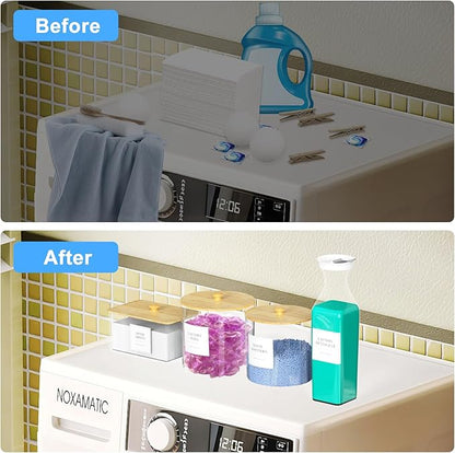 3+1 Pack Laundry Pods Containers & Dryer Sheet Holder & Laundry Detergent Dispenser, Laundry Room Organization and Storage Jars with Lids, Labels and Scoops for Scent Booster, Powder, Pods