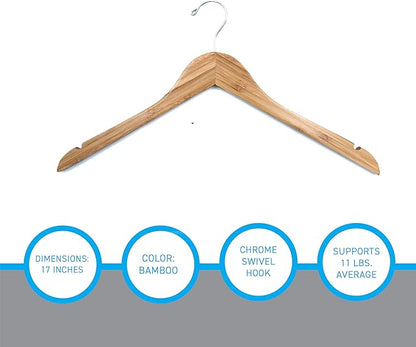 SSWBasics Bamboo Hangers for Clothes - Hanger 17" - Case of 50