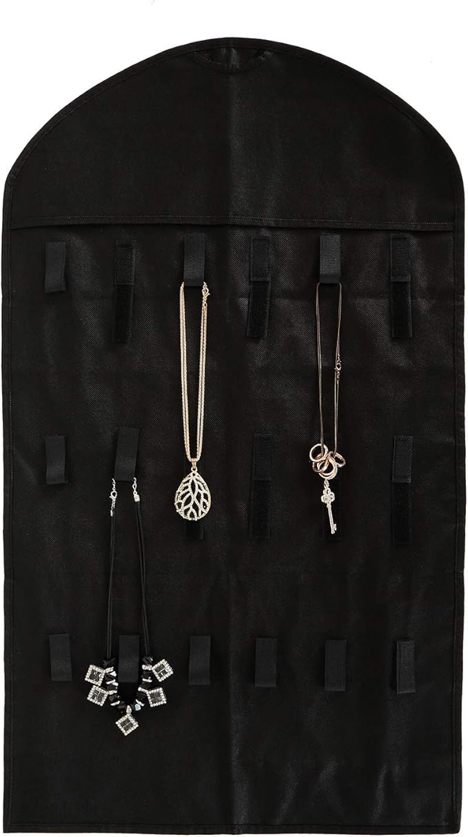 Foraineam 3 Pack Hanging Jewelry Organizer 32 Pockets 18 Hook and Loops Necklace Holder Earrings Bracelet Ring Display Storage Bag