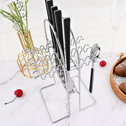 24Pcs Black Handle Flatware Silverware Set with Stand, Silver Stainless Steel Cutlery Set for 6, Square Handle Eating Utensils, Mirror Polished