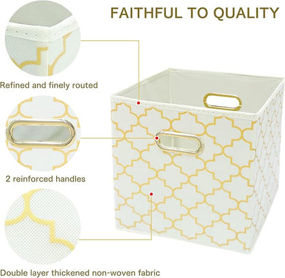 Fabric Cloth Storage Bins,Fabric Cube Organizer with Dual Handles Foldable Cube Storage Baskets for Home Bedroom Storage,Set of 3,(Creamy-White Gold)