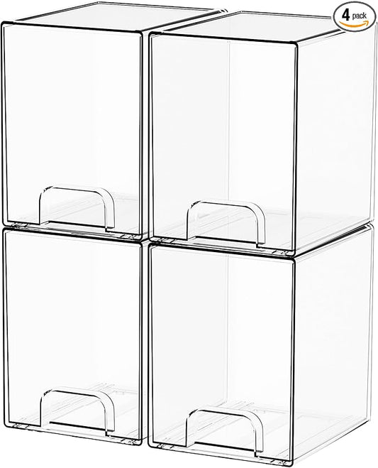 Yieach 7.6" H Baby Bottle Organizer for Cabinet,4 Pack BPA FREE Bottle Storage Organizer Baby,Clear Stackable Storage Drawers for Makeup,Skincare,Beauty Products Bathroom Closet Organizers and Storage