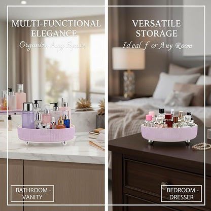 Rotating Bling Perfume Makeup Organizer, Rhinestone Cosmetic Display Cases with 2-Piece Set, 360° Spinning Bathroom Organizers for Countertop, Vanity Table | Purple