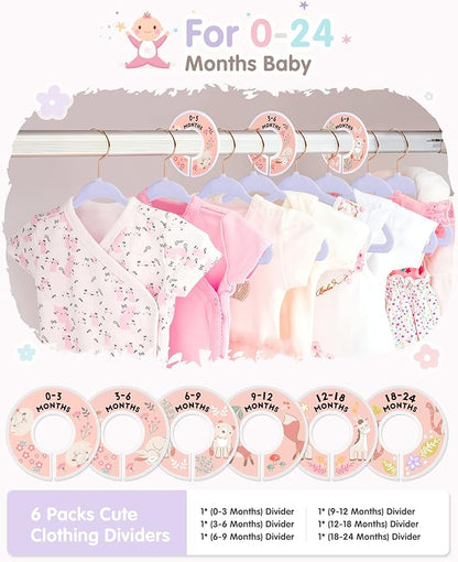 VIS'V Baby Hangers, 11 Inch Velvet Kids Hangers with 6 Pcs Clothes Size Dividers, Infant Toddler Nursery Closet Organization, Non Slip, Lavender, 50 Pcs