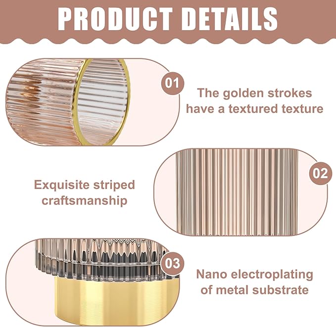 Makeup Brush Holder Organizer, Heavy Crystal Glass Brush Storage Holder, Vintage Cosmetic Make Up Bathroom Brushes Cup Pen Pencil Toothbrush Holder Striped Vase (S+L Pink)