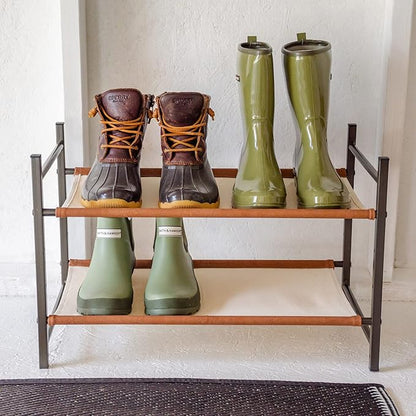 Teal Triangle Aspen Freestanding Shoe Rack Storage Organizer | Sturdy Two-Tier Shoe Caddy for Floor Use | Heavy Duty Shoe Storage Rack for Entryway or Closet | Durable & Space-Saving Shoe Organizer