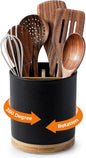 LoeJan 3 Compartment Utensil Holder, Extra Large Utensil Crock, Stable Ceramic Utensil Organizer, Cooking Tool Organizer Set for Kitchen Counter Farmhouse Decor,Textured Black
