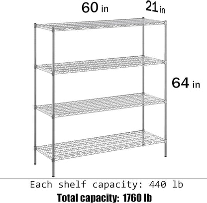 21" Deep x 60" Wide x 64" Height Wire Shelving Kit | 4-Tier | NSF Commercial Storage Rack Unit