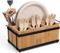 Silverware Caddy Utensil Holder for Party Countertop, Wood Cutlery Flatware Organizer Box Holder Paper Plate Dispenser with 4 Compartments Portable Handle for Spoons Forks Plates Napkins