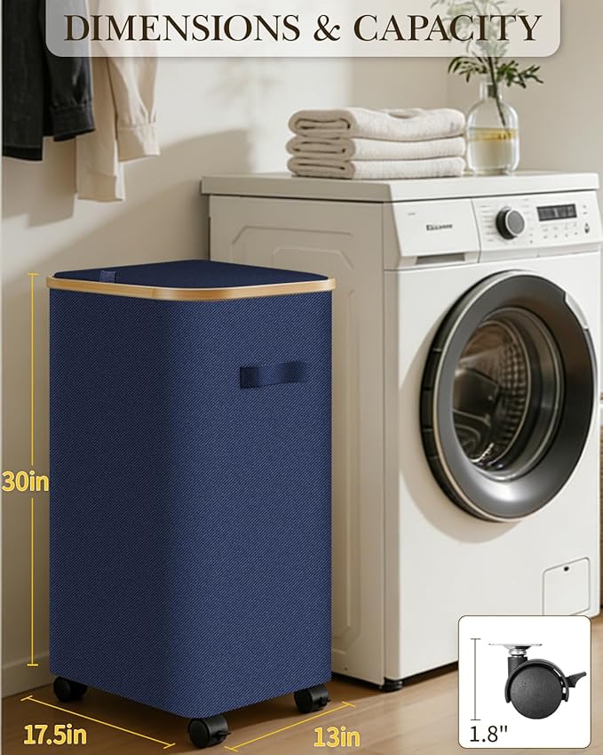 Laundry Hamper with Wheels, 110L Large Clothes Hamper with Removable Inner Bag, Collapsible Dirty Clothes Basket for Dorm, Rolling Dirty Clothes Basket for, Bedroom, Bathroom, Laundry Room