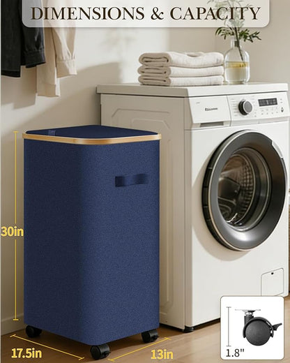 Laundry Hamper with Wheels, 110L Large Clothes Hamper with Removable Inner Bag, Collapsible Dirty Clothes Basket for Dorm, Rolling Dirty Clothes Basket for, Bedroom, Bathroom, Laundry Room