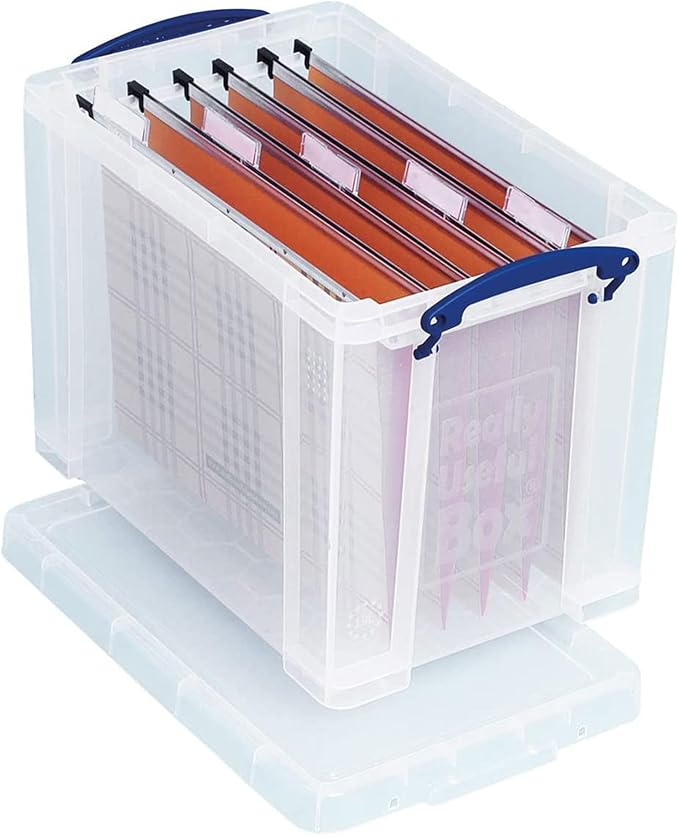 Really Useful Box 19 Liter Plastic Stackable Storage Container w/Snap Lid & Built-in Clip Lock Handles for Home & Office Organization, Clear (5 Pack)