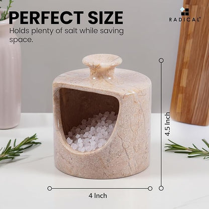 Radicaln Marble Salt Cellar 4.5" Inch Verona Handmade Salt Jar & Table Salt Storage For Kitchen Countertop, Ideal Pig Salt Container, Salts Dish & Sugar Bowl For Table