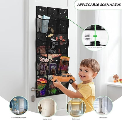 Mushrooms Over the Door Organizer with 12 Mesh Pockets - Breathable Design for Bath Towels, Toiletries, Makeup (Waterproof Lining)
