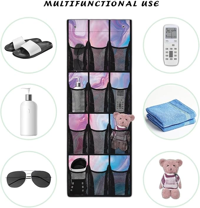 Marble Print Over the Door Organizer with 12 Mesh Pockets Back of Door Shoe Organizer Hanging Shoe Rack for Closet Storage Bag for Dorm Rooms Bedroom Bathroom Space Saving