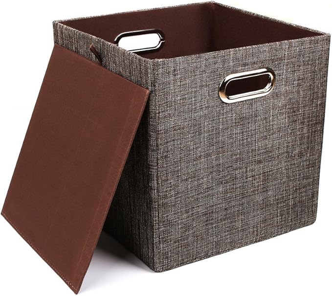 Posprica Storage Bins Cube Containers Boxes,Thick and Heavy Duty Fabric Drawers, 11×11 inch- Set of 4,Brown